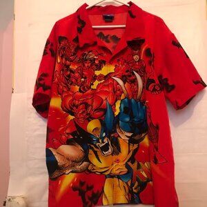 Vintage Marvel Comics X-Men 2002 All Over Graphic Hawaiian Shirt Size Medium Y2K